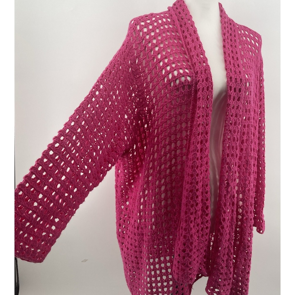 Crochet Knit Long Cardigan Duster Women's 26/28 Pink Festival Artsy Coverup